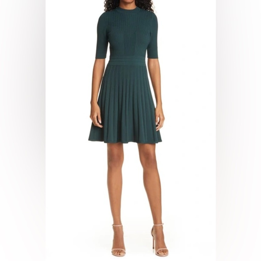 Ted Baker Dorlean Scalloped Trim Pleated Skater Dress, size 6/US14 Green​​​